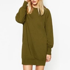 Zara Olive Green Sweatshirt Dress 